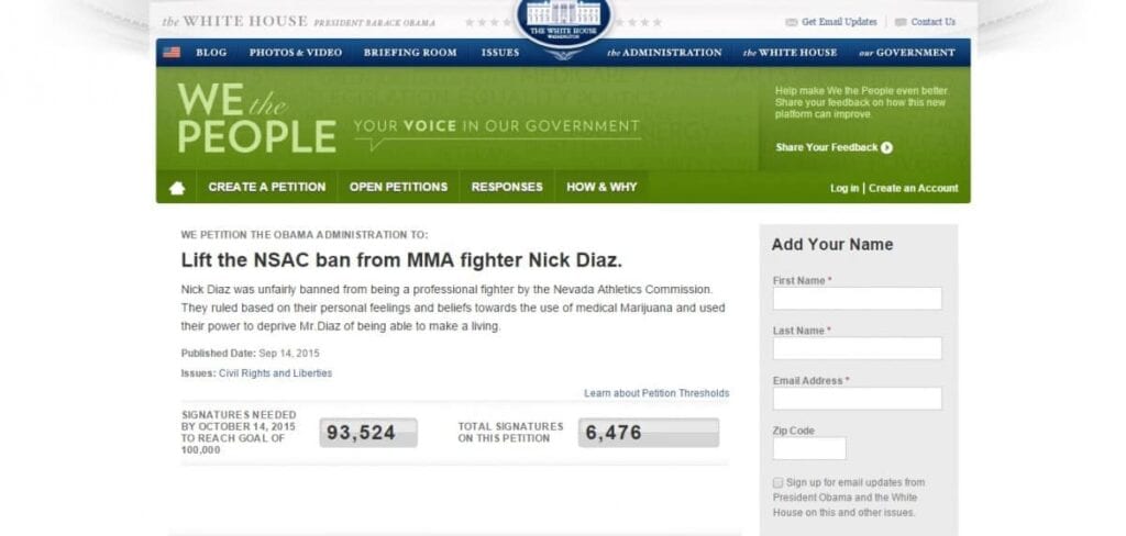 nick diaz petition nac