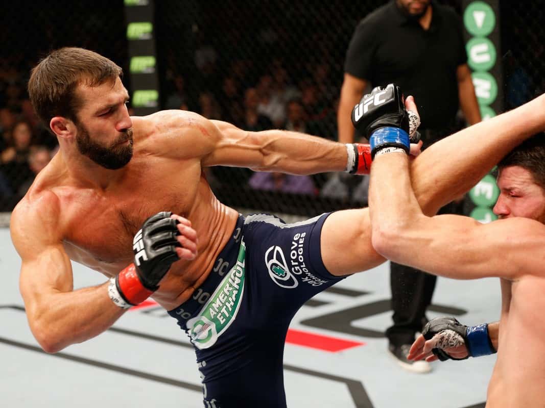 Luke Rockhold kicks Michael Bisping Josh Hedges Zuffa LLC