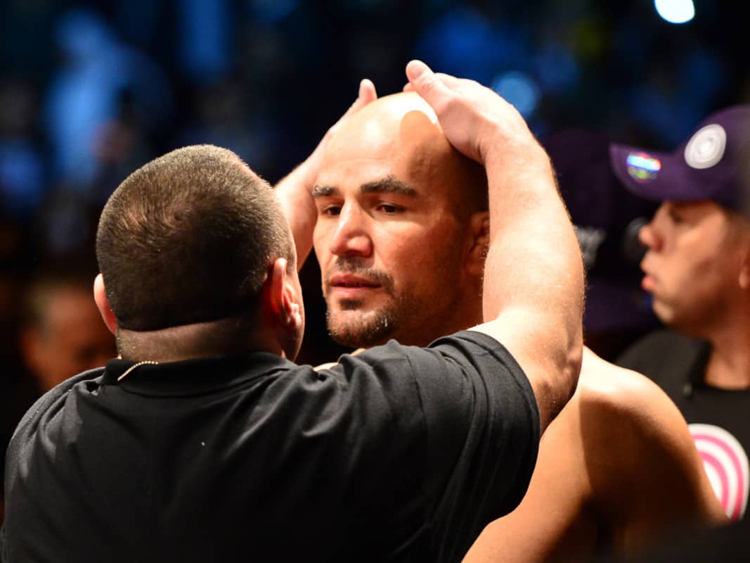 Sep 4, 2013; Belo Horizonte, BRAZIL; Glover Teixeira is checked before his fight against Ryan Bader (not pictured) during UFC Fight Night at Mineirinho Arena. Mandatory Credit: Jason Silva-USA TODAY Sports