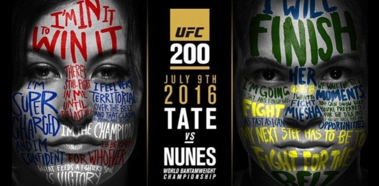 Miesha Tate will defend her belt against Amanda Nunes on the crazy UFC 200 card