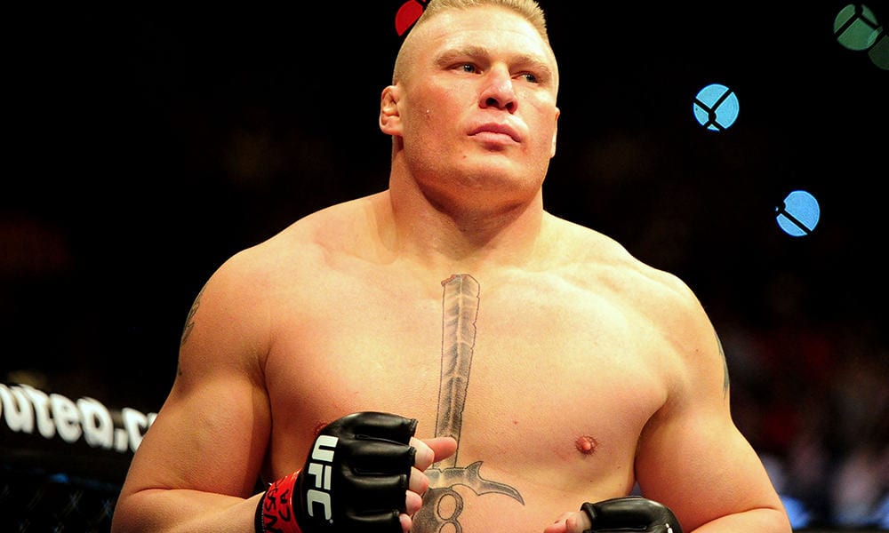 Dec. 30, 2011; Las Vegas, NV, USA; UFC fighter Brock Lesnar during a heavyweight bout at UFC 141 at the MGM Grand Garden event center. Mandatory Credit: Mark J. Rebilas-USA TODAY Sports