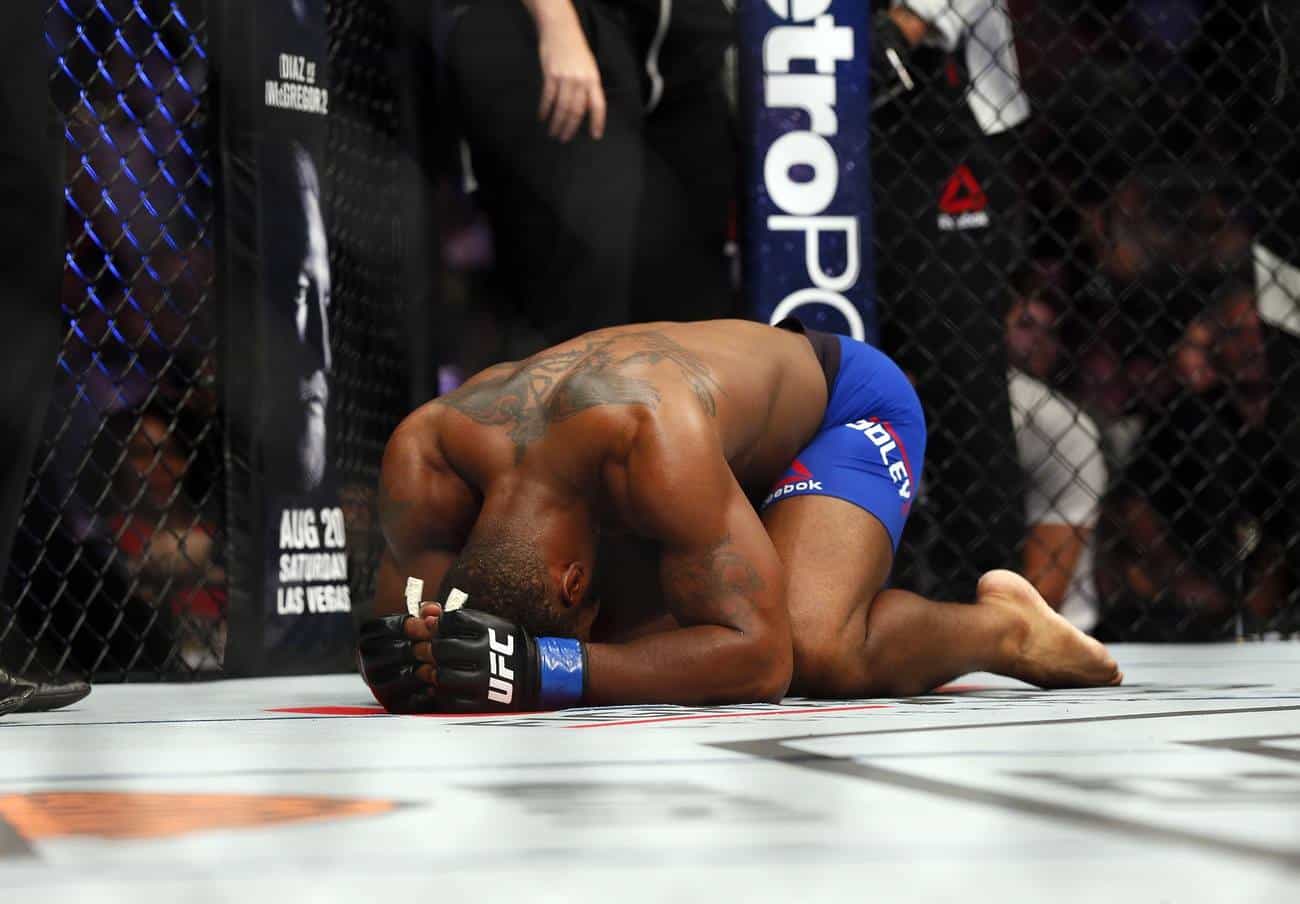 Tyron Woodley celebrates his UC 201 knockout win over Robbie Lawler
