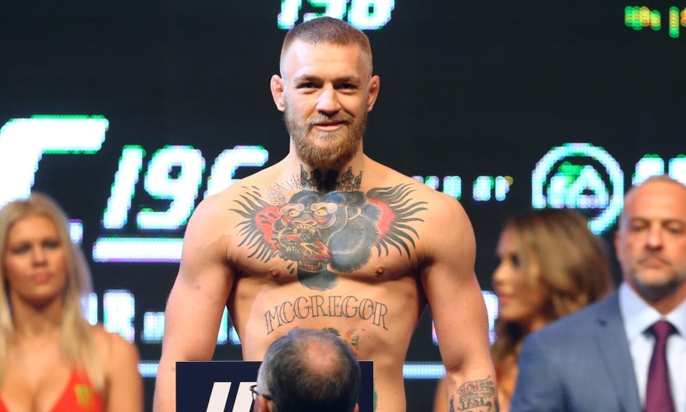 Mar 4, 2016; Las Vegas, NV, USA; Conor McGregor during weigh-ins for UFC 196 fight against Nate Diaz (not pictured) at MGM Grand Garden Arena. Mandatory Credit: Mark J. Rebilas-USA TODAY Sports ORG XMIT: USATSI-266164 ORIG FILE ID: 20160304_mjr_su5_017.JPG