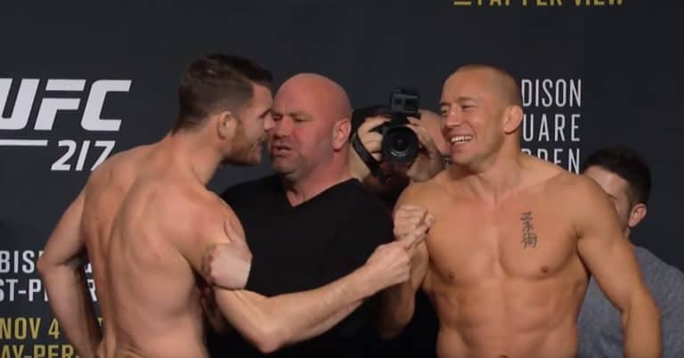 Video: GSP Laughs At Bisping During UFC 217 Weigh-Ins