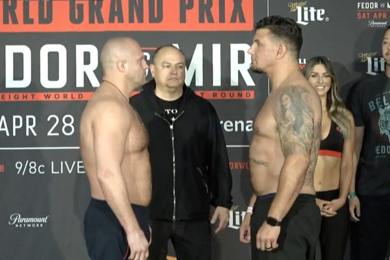 Pic: Fedor Emelianenko & Frank Mir Face Off At Bellator 198 Weigh-Ins