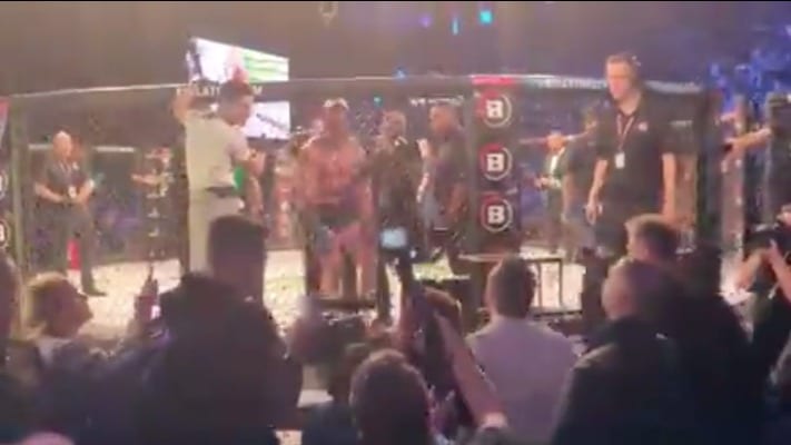 Conor McGregor Celebrates Teammate’s TKO Win Cageside At Bellator Dublin (Video)