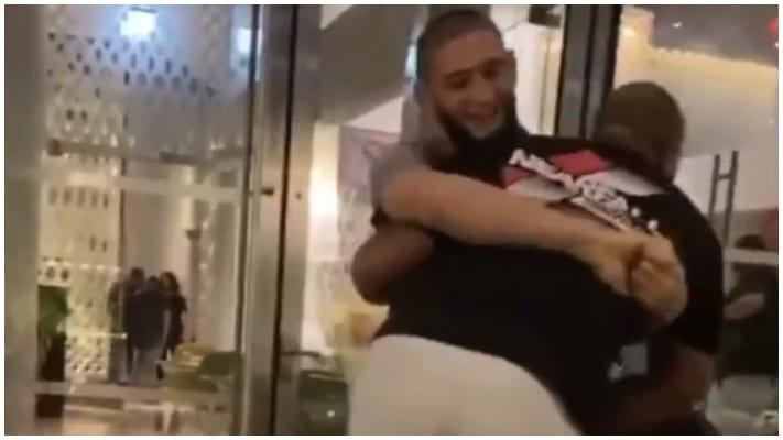 VIDEO | Daniel Cormier & Khamzat Chimaev Wrestle In Hotel Lobby