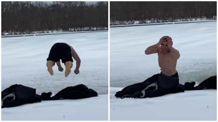 Video – Merab Dvalishvili gets head stapled after jumping into frozen pond