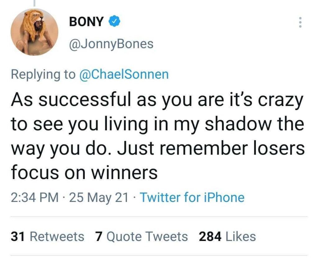 Jon Jones Re-Ignites Beef with Chael Sonnen: "Losers Focus on Winners" 2 Screenshot 20210525 144418 Twitter