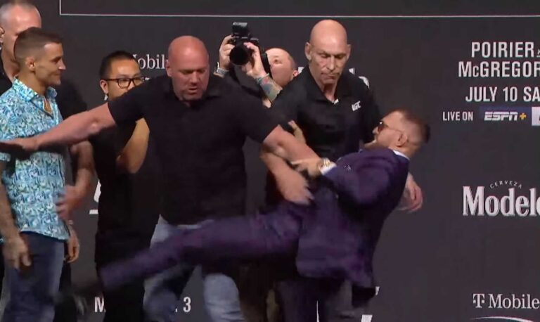 VIDEO | Conor McGregor Throws Kick At Dustin Poirier In Face-Off
