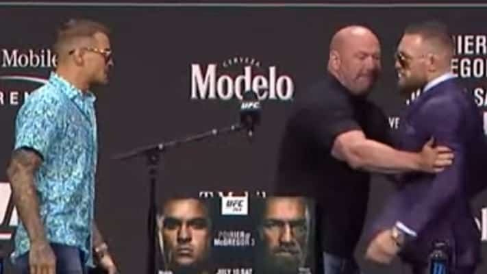 Conor McGregor Charges at Dustin Poirier Before UFC 264 Presser 1 Conor McGregor Dustin Poirier
