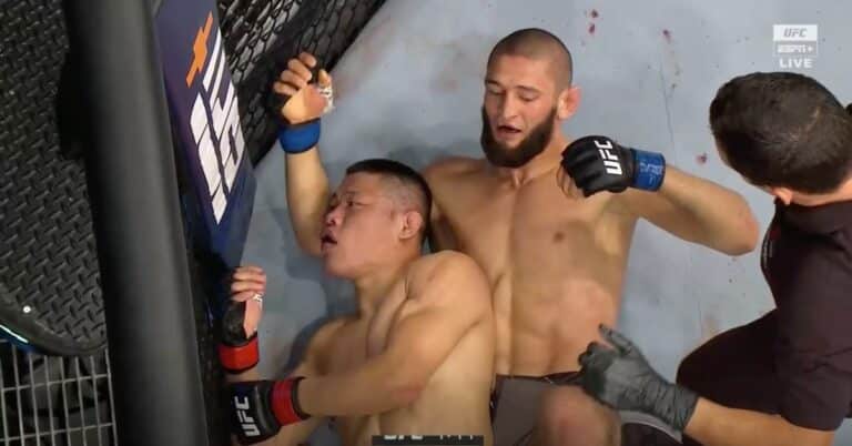 Khamzat Chimaev Submits Li Jingliang With Rear-Naked Choke – UFC 267 Highlights