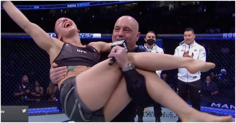 Vanessa Demopoulos Jumps Into Joe Rogan’s Arms After Win At UFC 270