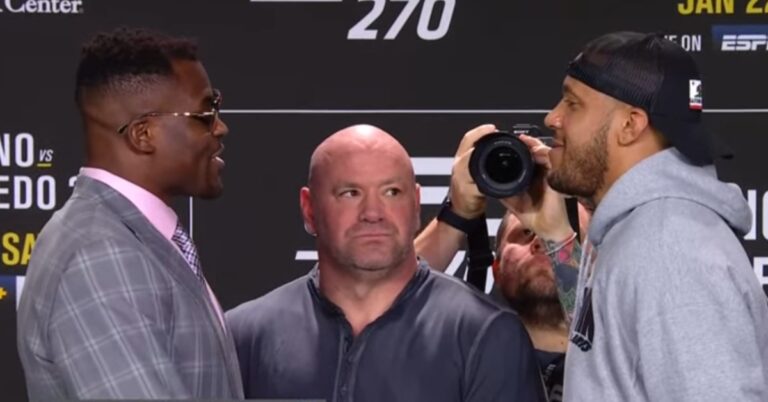 Francis Ngannou, Ciryl Gane Face-Off At UFC 270 Presser