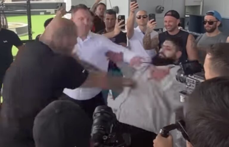 Strongman Martyn Ford Sends Iranian Hulk Flying During Staredown