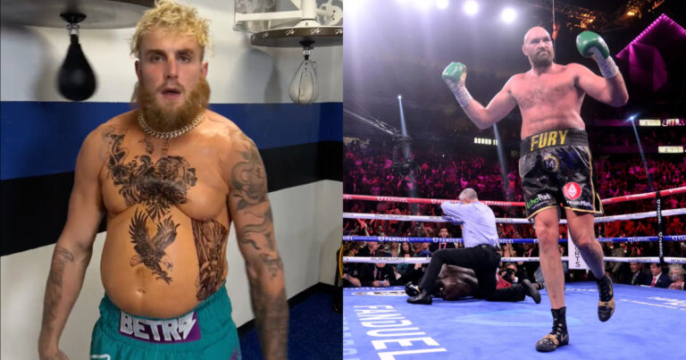 Jake Paul calls out Tyson Fury while wearing fat suit: ‘Where the f**k you at, p***y?’