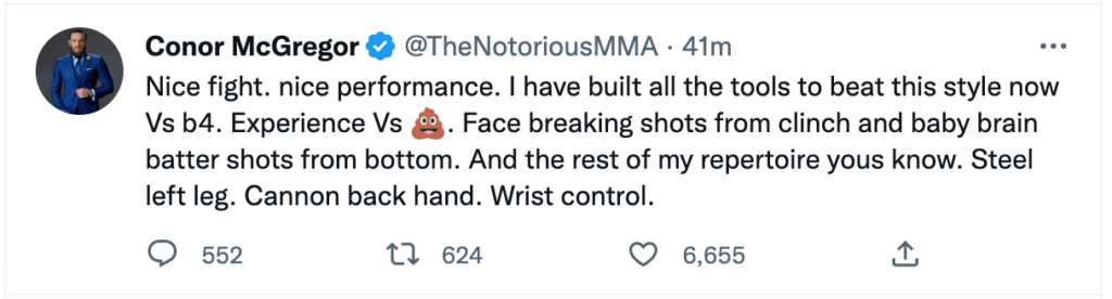 Conor McGregor UFC 280 tweets 2022 10 22 at 9.08.51 PM