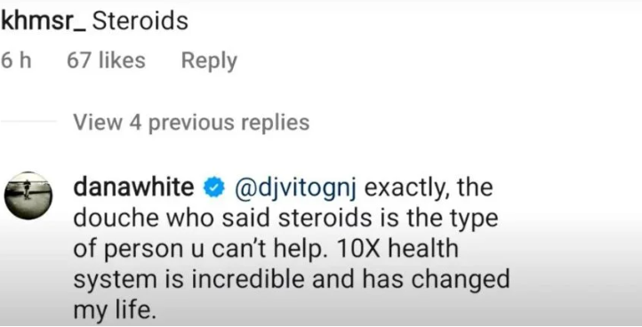 Dana White snaps back at Instagram 'douche' over steroid accusations 2 Screenshot 2022 10 07 12.54.24 PM