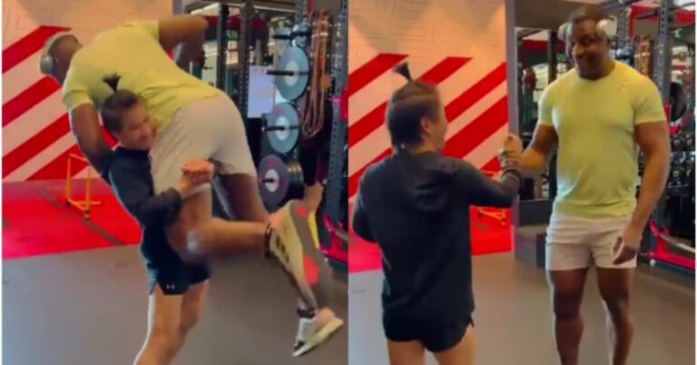 Zhang Weili impressively lifts Francis Ngannou off the ground in training footage