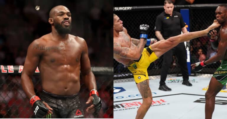 Jon Jones reacts to Alex Pereira’s brutal standing knockout of Israel Adesanya at UFC 281