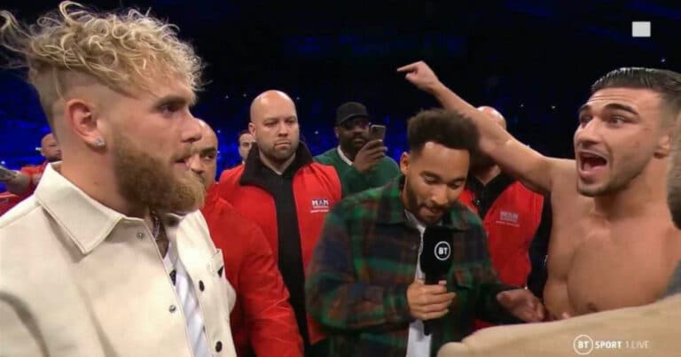 Jake Paul and Tommy Fury have words at Artur Beterbiev vs Anthony Yarde boxing event