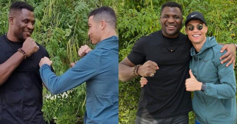 Ex-UFC titleholder Francis Ngannou squares up to Cristiano Ronaldo during face off in Saudi Arabia