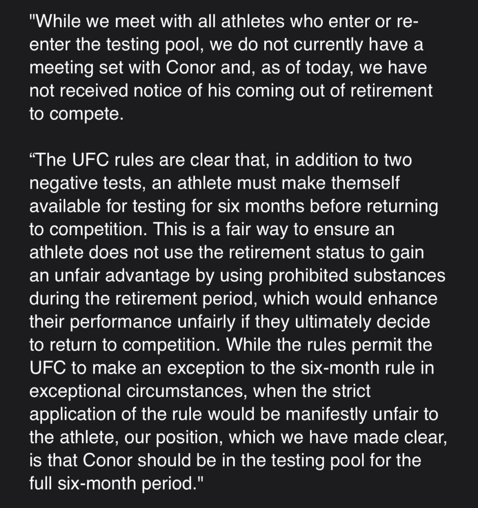 USADA respond to Conor McGregor's UFC return claims, stress he must return to testing pool for 6 months first 2 Conor mcGregor USADA