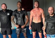Logan Paul grapples with Israel Adesanya and Alexander Volkanovski UFC