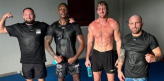 Logan Paul grapples with Israel Adesanya and Alexander Volkanovski UFC