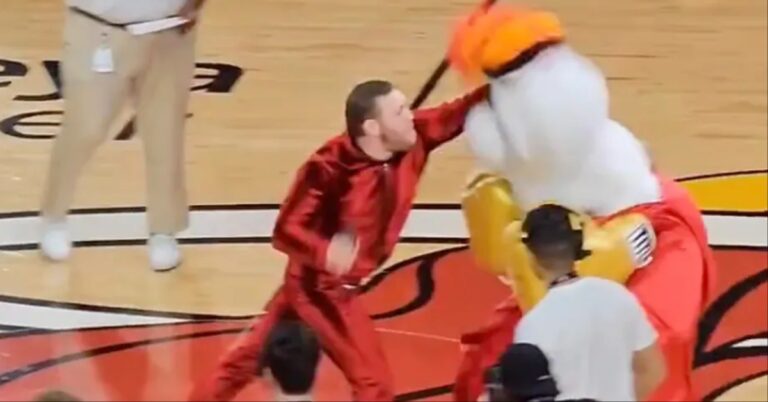 Video – UFC star Conor McGregor punches out Miami Heat mascot, Burnie, during NBA Finals