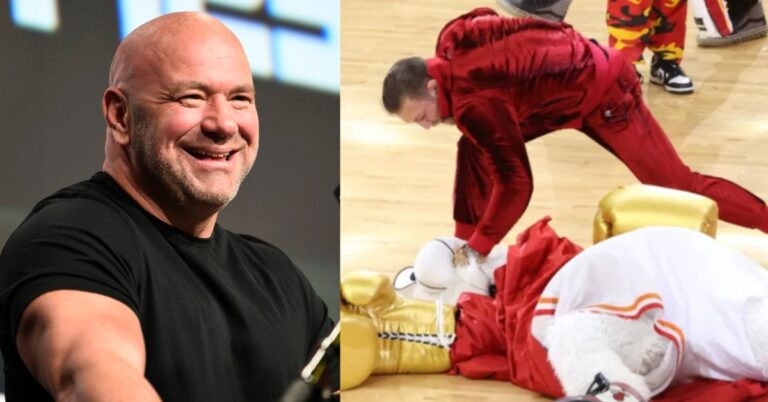 Dana White reacts to Conor McGregor flatlining Miami Heat mascot during NBA Finals game