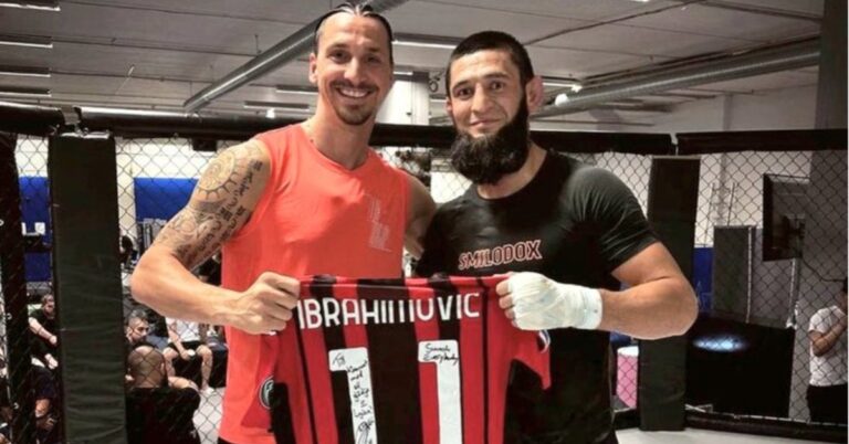 Video – UFC star Khamzat Chimaev meets with football icon Zlatan Ibrahimovic, gifts him signed jersey
