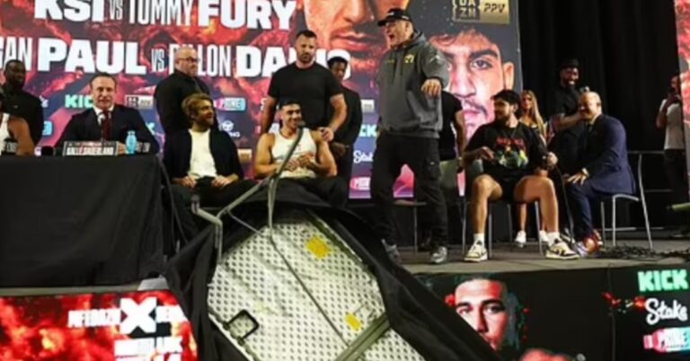 Tommy Fury’s father, John Fury, destroys set to end press event promoting his son’s fight with KSI