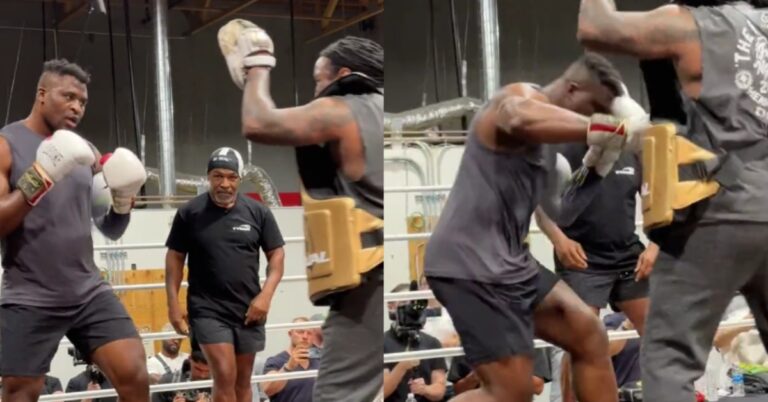 Watch: Francis Ngannou and ‘Iron’ Mike Tyson put on a show at open workout session ahead of Tyson Fury fight