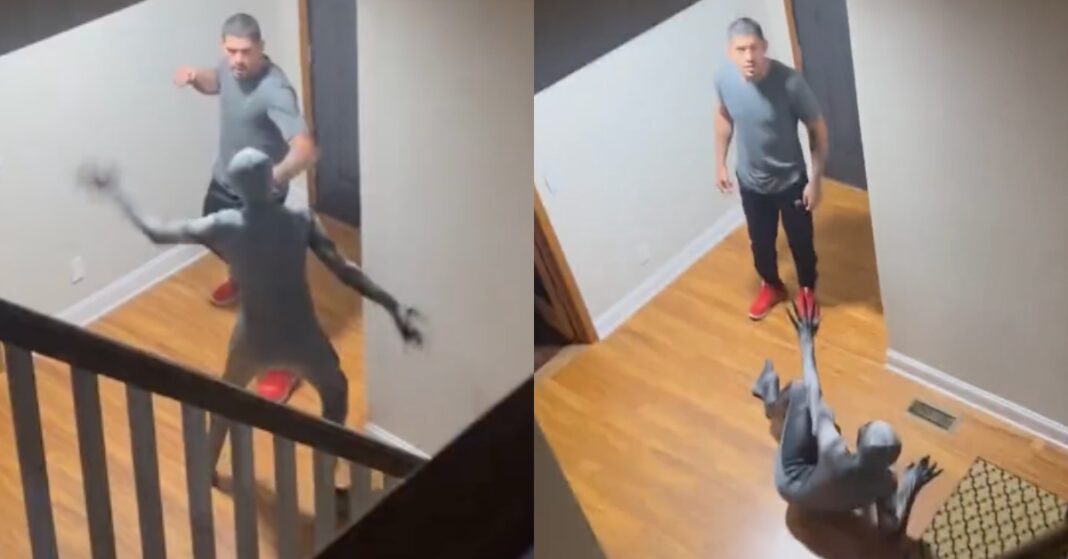 Alex Pereira almost knocks out son in home invasion prank UFC funny