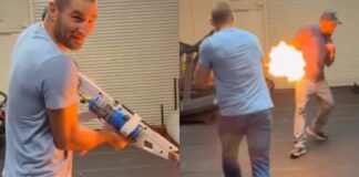 Sean Strickland chases Hans Molenkamp through gym with flamethrower UFC