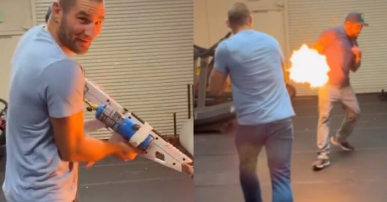 Video – UFC star Sean Strickland chases Monster Energy rep Hans Molenkamp through gym with flamethrower