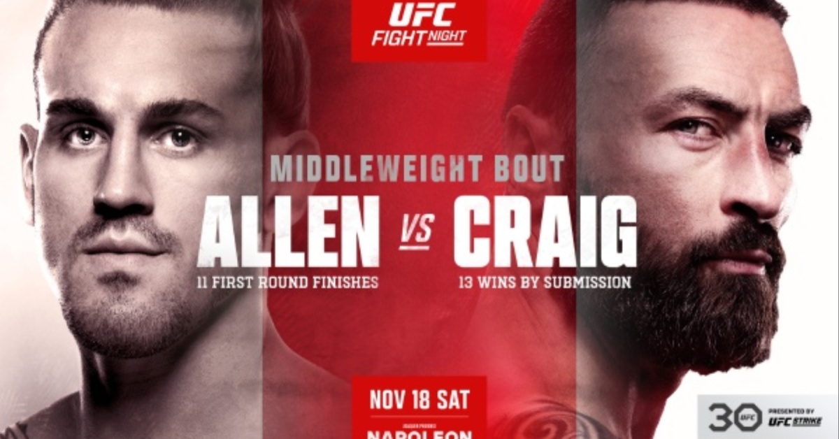 UFC Vegas 82 Brendan Allen vs. Paul Craig live streams start times full card