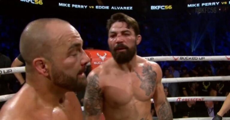 Mike Perry wins ‘King of Violence’ Title, Eddie Alvarez Quits on His Stool in Round Two – BKFC 56 highlights