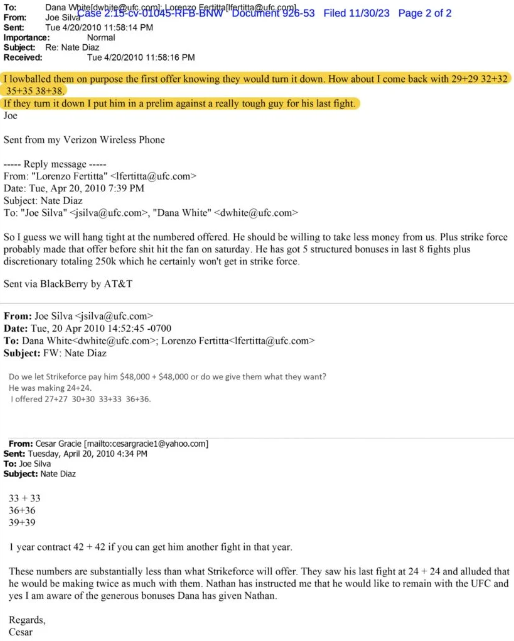 Dana White Celebrates the UFC's 'Cut-Throat' Negotiating tactics in a series of leaked emails and texts 2 Screenshot 2023 12 07 12.11.43 PM
