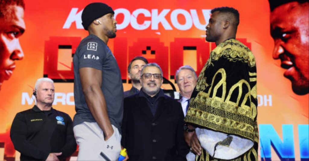 UFC star Francis Ngannou faces off with Anthony Joshua in staredown ahead of March boxing match