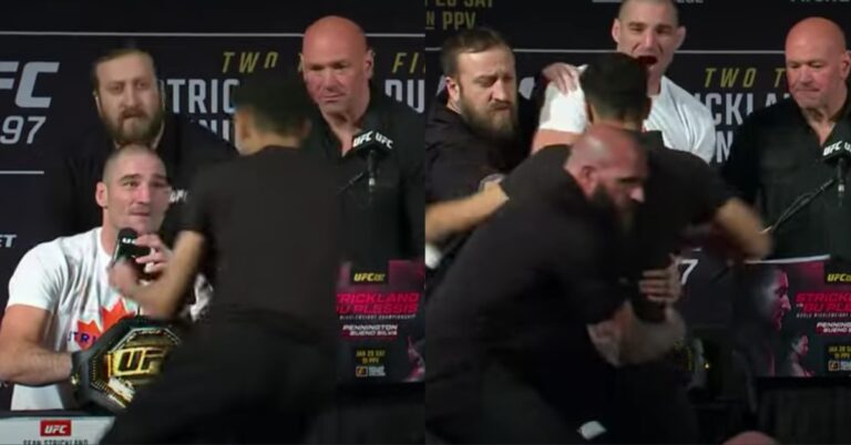 Video – ‘Savage’ Fan Storms the Stage at UFC 297 Press Conference to Shake Sean Strickland’s Hand