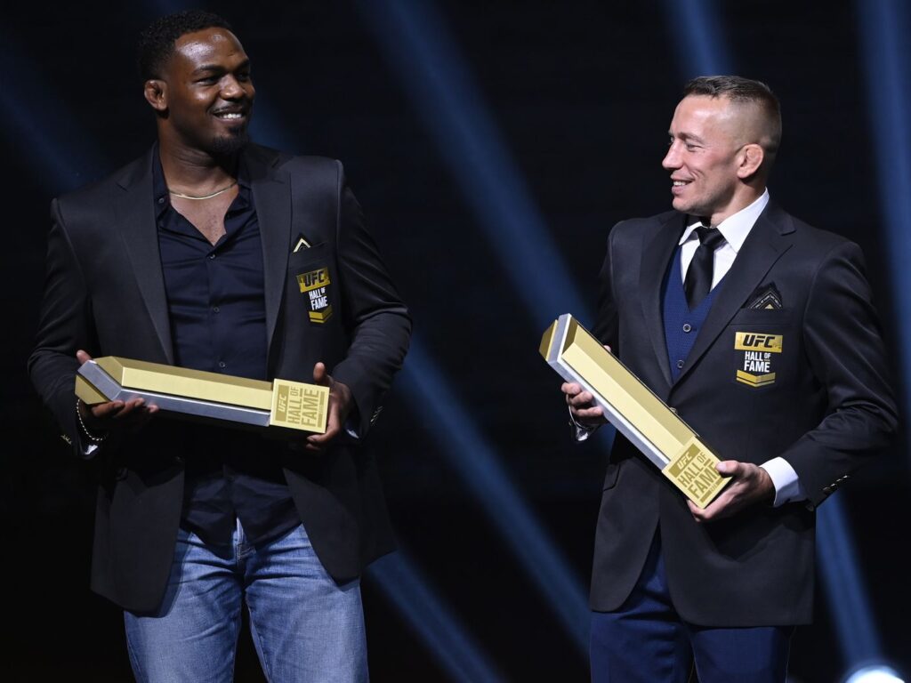 UFC icon Georges St-Pierre dubs Jon Jones modern-day GOAT of MMA: 'It's hard to find someone better' 3 Jon Jones and Georges St-Pierre at the UFC Hall of Fame