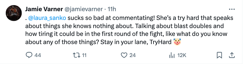UFC star Daniel Cormier quits NCAA wrestling commentary gig amid fan backlash: 'Guys, I'm out' 3 Jamie Varner Laura Sanko UFC on ESPN 53 tweet 1