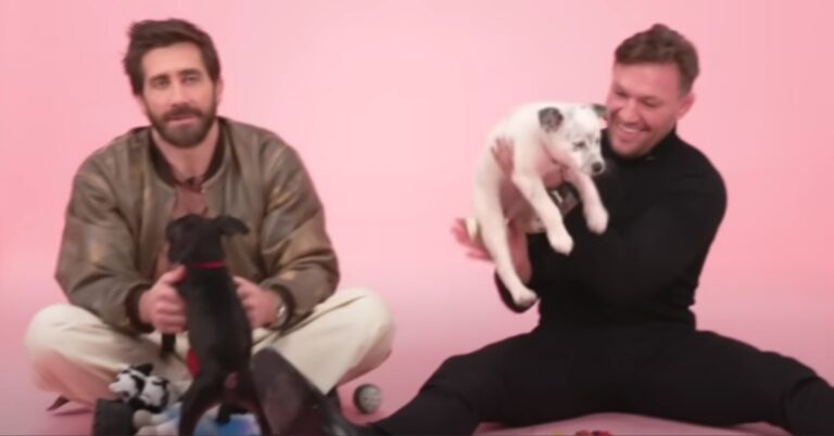Video – Conor McGregor and Jake Gyllenhaal arm wrestle in a pink room with puppies ahead of Road House premiere on March 21