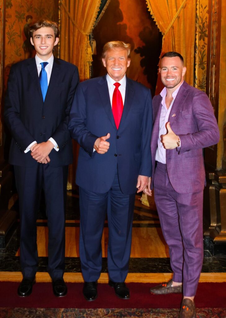 Colby Covington posing with Donald Trump inbetween taking digs at Ian Garry and his wife