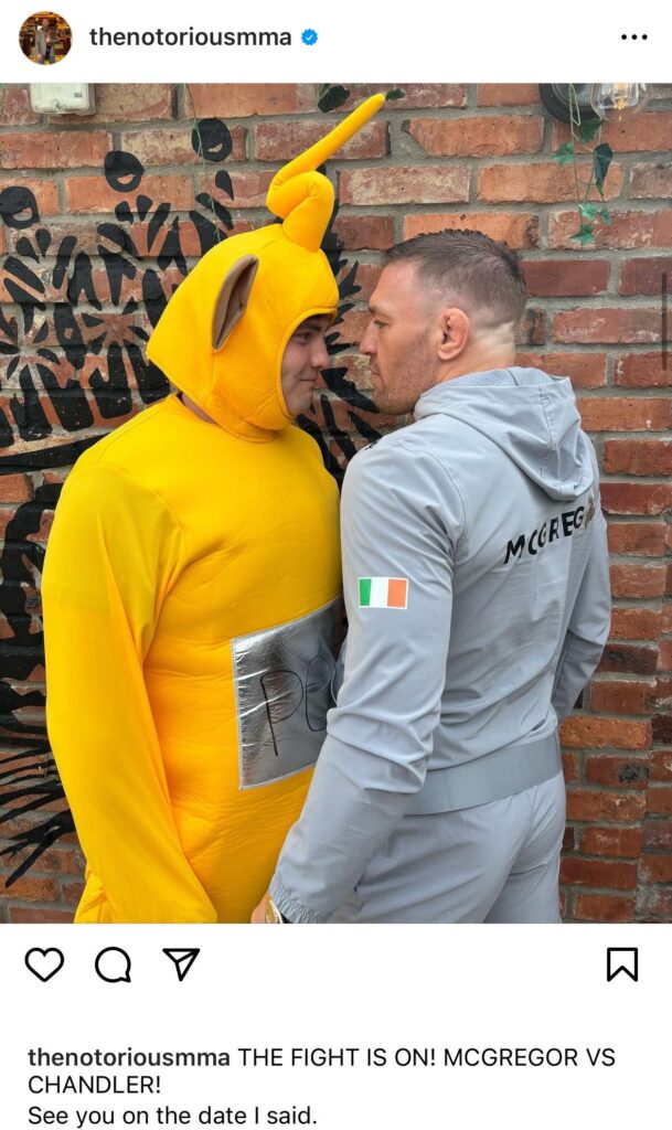 Conor McGregor announces Michael Chandler fight and squares off with a Teletubby, because why not? 2 Conor McGregor