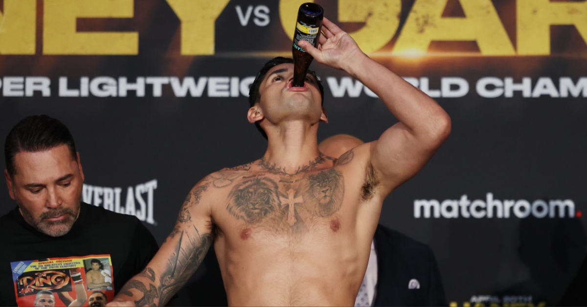 Video - Ryan Garcia chugs a beer while weighing in for his fight with Devin Haney