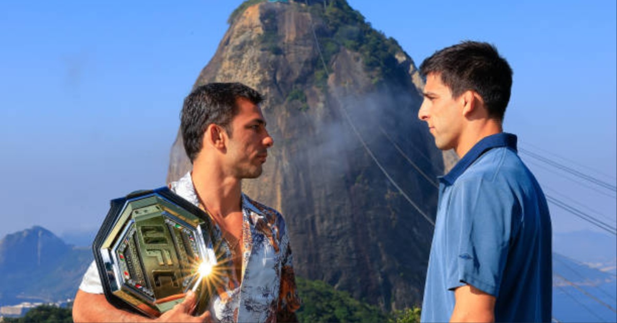 Alexandre Pantoja faces off with Steve Erceg in front of Sugarloaf Mountain ahead of UFC 301 title fight