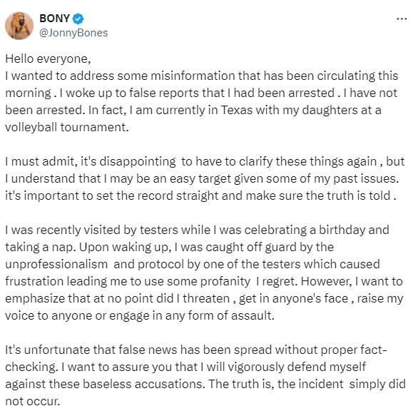 Jon Jones denies being arrested after threatening to 'kill' a DFSI drug testing agent at his home 3 Jon Jones